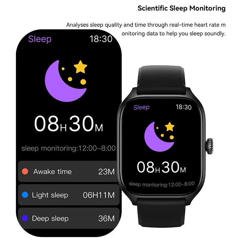 2025 New Smart Watch 2.01 inch AMOLED Screen Always Display Time Heart Rate BT Call Fashion trends men Women Couple Smartwatch