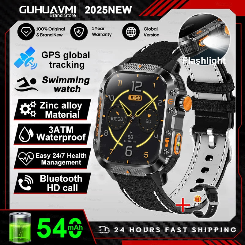 2025 New Smart Watch 2.01" AMOLED Display Built-in Compass Altimeter Flashlight 100+Sport Modes 540mAh Voice Call Smartwatch Men