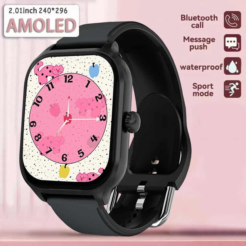 2025 New Smart Watch 2.01 inch AMOLED Screen Always Display Time Heart Rate BT Call Fashion trends men Women Couple Smartwatch