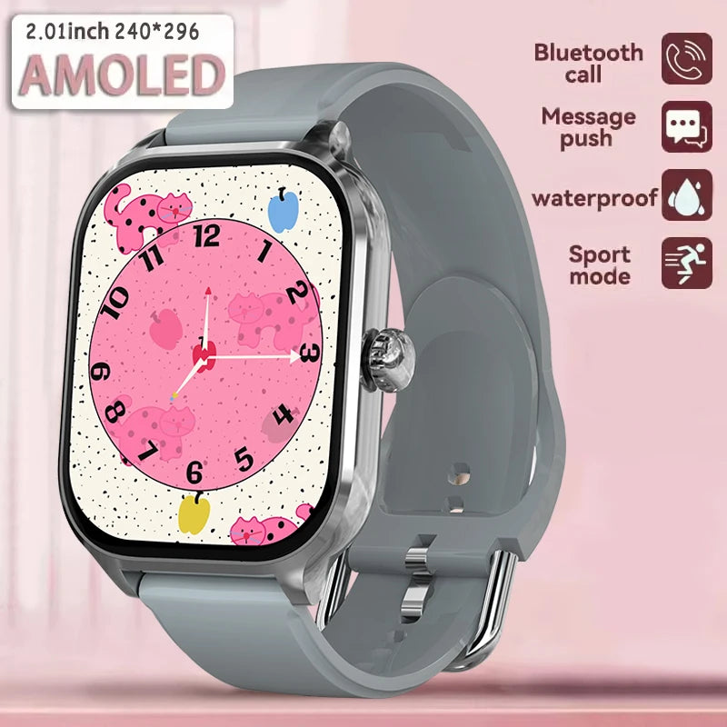 2025 New Smart Watch 2.01 inch AMOLED Screen Always Display Time Heart Rate BT Call Fashion trends men Women Couple Smartwatch