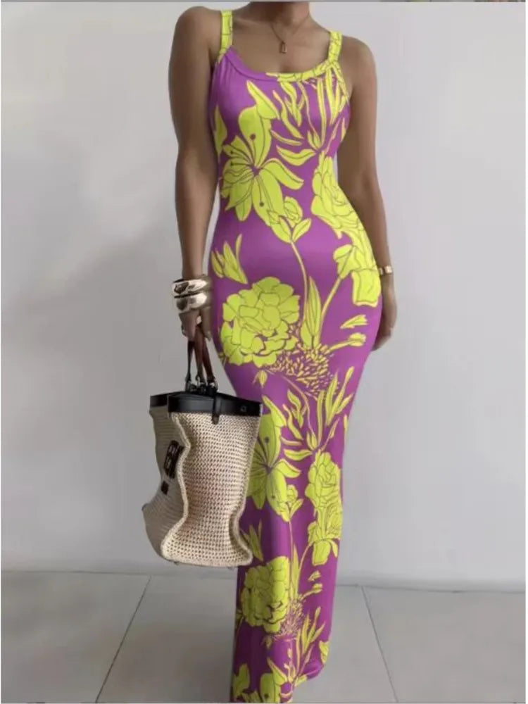 Sexy Strap Bodycon Maxi Dress Women 2024 Summer Fashion Sleeveless Slim Long Party Dress Elegant