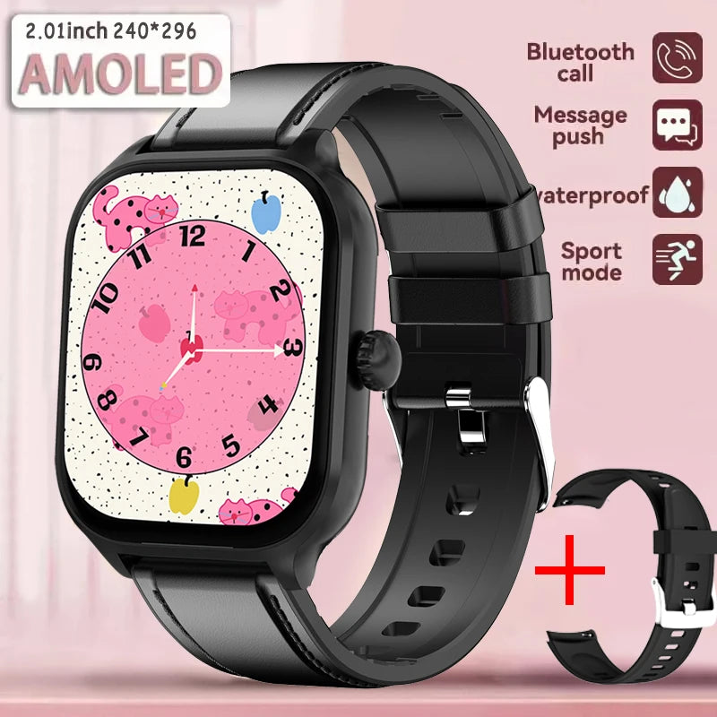 2025 New Smart Watch 2.01 inch AMOLED Screen Always Display Time Heart Rate BT Call Fashion trends men Women Couple Smartwatch