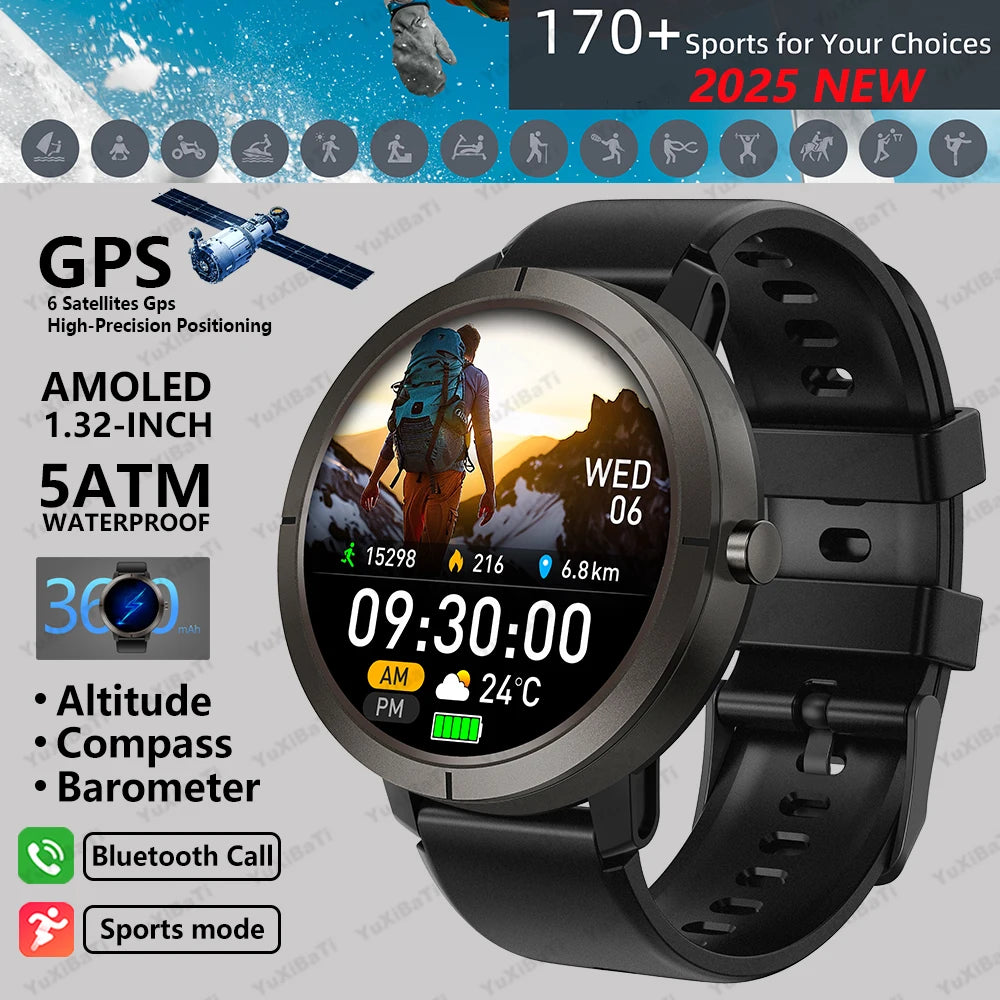 Smart Watch for Women GPS 6-Satellites 1.32” HD AMOLED Display Built-in GPS Bluetooth Call Sports 5ATM Waterproof Smartwatch Man