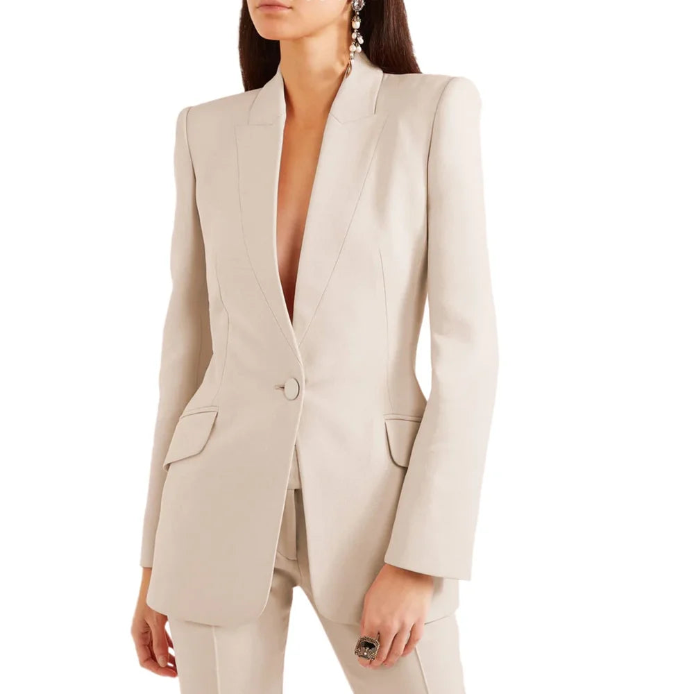 Chic Peak Lapel Pants Sets 2 Piece Solid Color Single Button Tuxedo Wedding Party Formal Casual Women's Suit (Jacket+Pants)