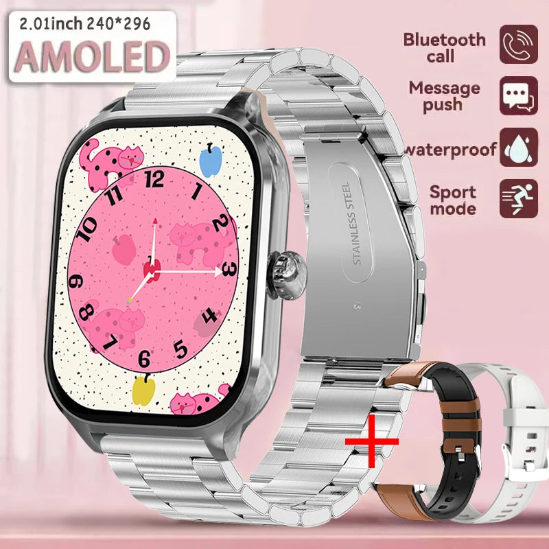 2025 New Smart Watch 2.01 inch AMOLED Screen Always Display Time Heart Rate BT Call Fashion trends men Women Couple Smartwatch