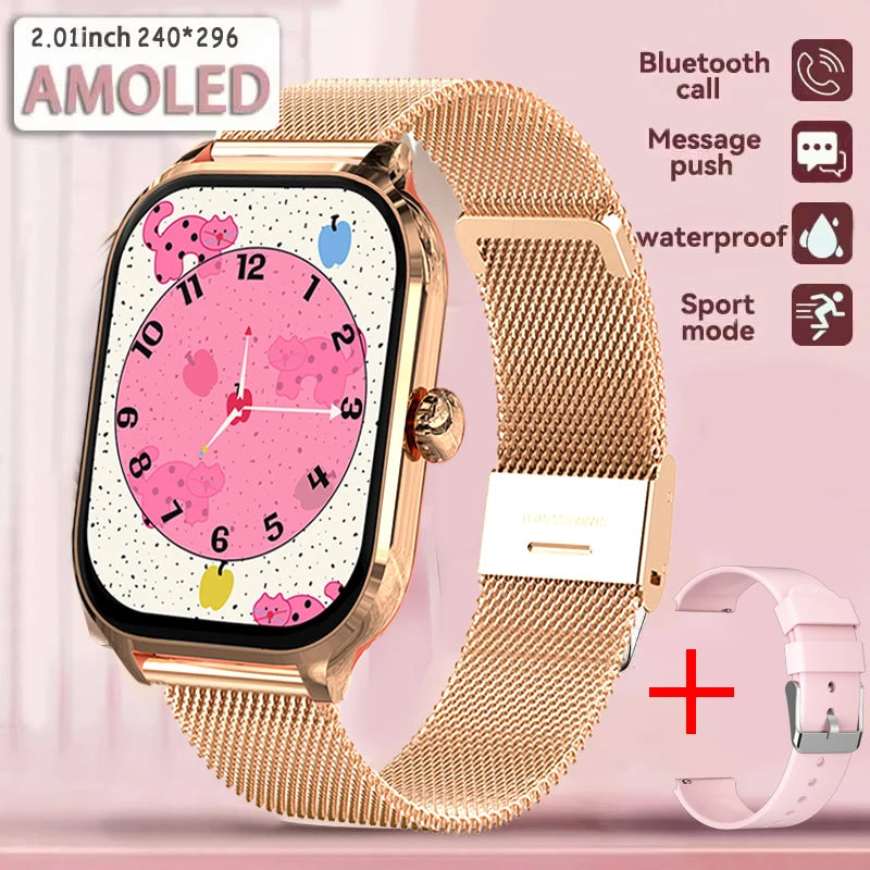 2025 New Smart Watch 2.01 inch AMOLED Screen Always Display Time Heart Rate BT Call Fashion trends men Women Couple Smartwatch