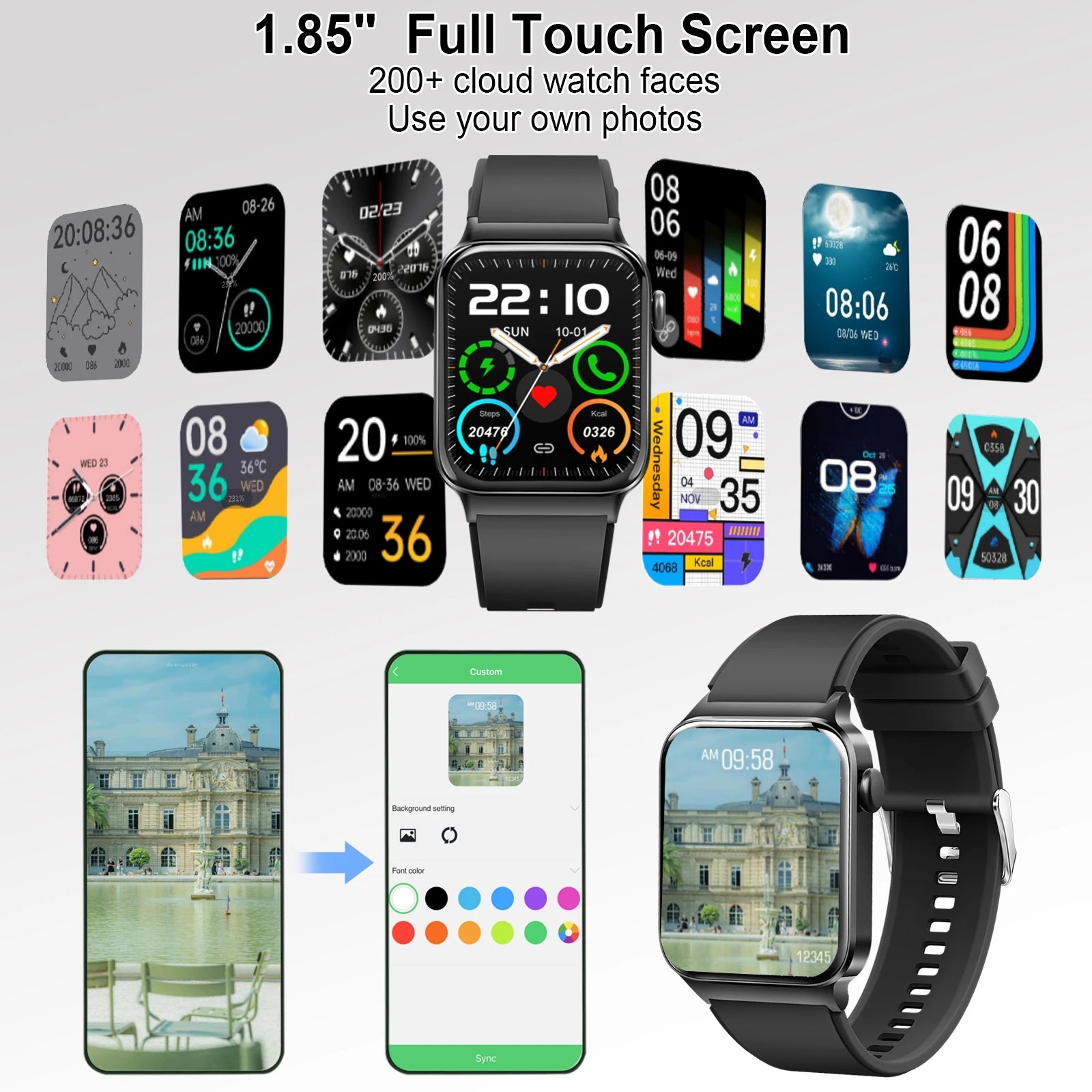 Smart Watch, 1.85" Smartwatch (Answer/Make Call), IP68 Waterproof Fitness Tracker, 100+ Sport Modes, Heart Rate and Sleep Monito