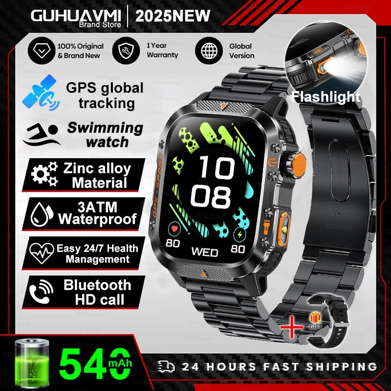 2025 New Smart Watch 2.01" AMOLED Display Built-in Compass Altimeter Flashlight 100+Sport Modes 540mAh Voice Call Smartwatch Men
