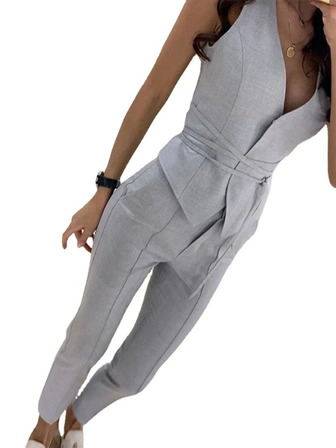 2025 Women Summer Office Suit Set Slim Fit Vest and Skinny Pants 2 Piece Outfit Business Casual Work Wear Chic Street Style