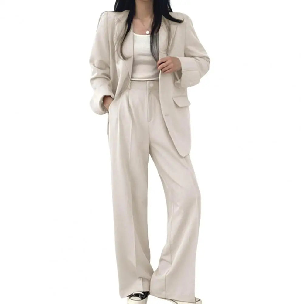 Wide Leg Suit Pants Set Elegant Women's Business Suit Set with Single-breasted Cardigan Jacket High Waist Wide for Professional