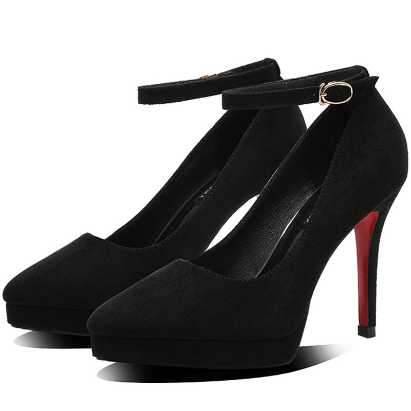 New Sexy Classic 12cm High Heels Women's Pumps Summer Black Shoes Ladies Strappy Pumps Platform Round Head Ankle Strap Footwear