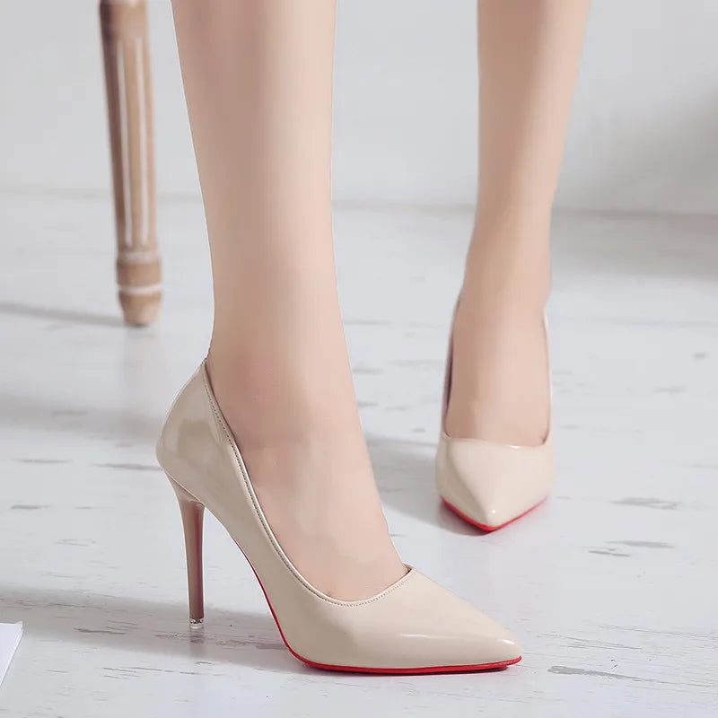 High-heeled shoes women fine heel pointed head design sexy temperament bright leather French patent leather women's shoes