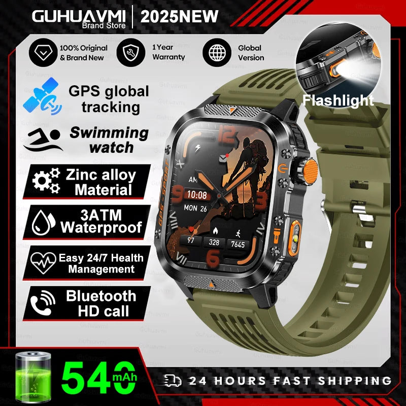 2025 New Smart Watch 2.01" AMOLED Display Built-in Compass Altimeter Flashlight 100+Sport Modes 540mAh Voice Call Smartwatch Men