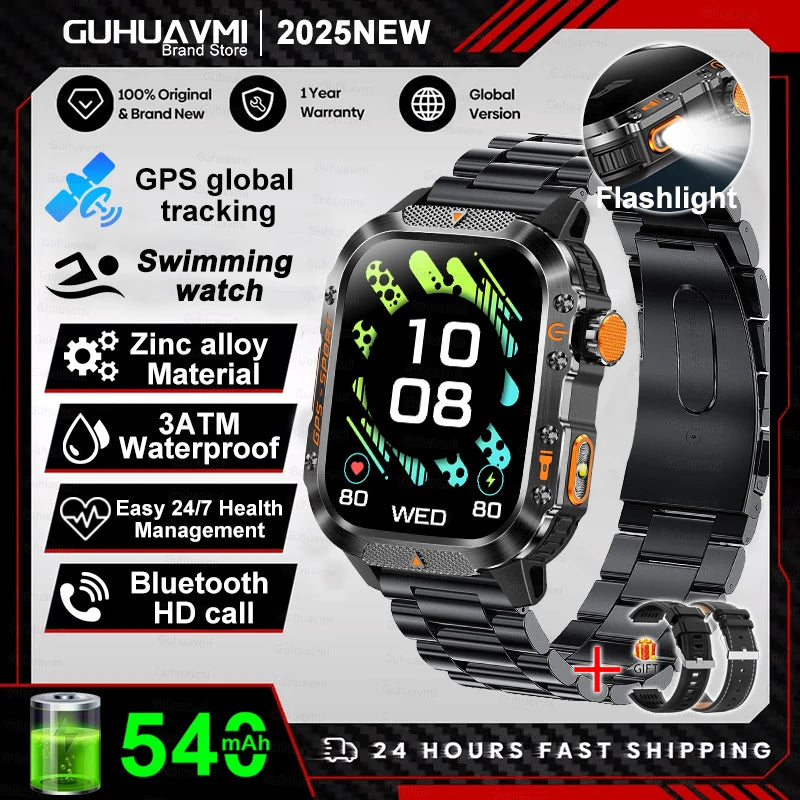 2025 New Smart Watch 2.01" AMOLED Display Built-in Compass Altimeter Flashlight 100+Sport Modes 540mAh Voice Call Smartwatch Men