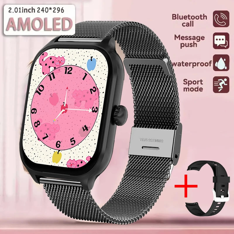 2025 New Smart Watch 2.01 inch AMOLED Screen Always Display Time Heart Rate BT Call Fashion trends men Women Couple Smartwatch