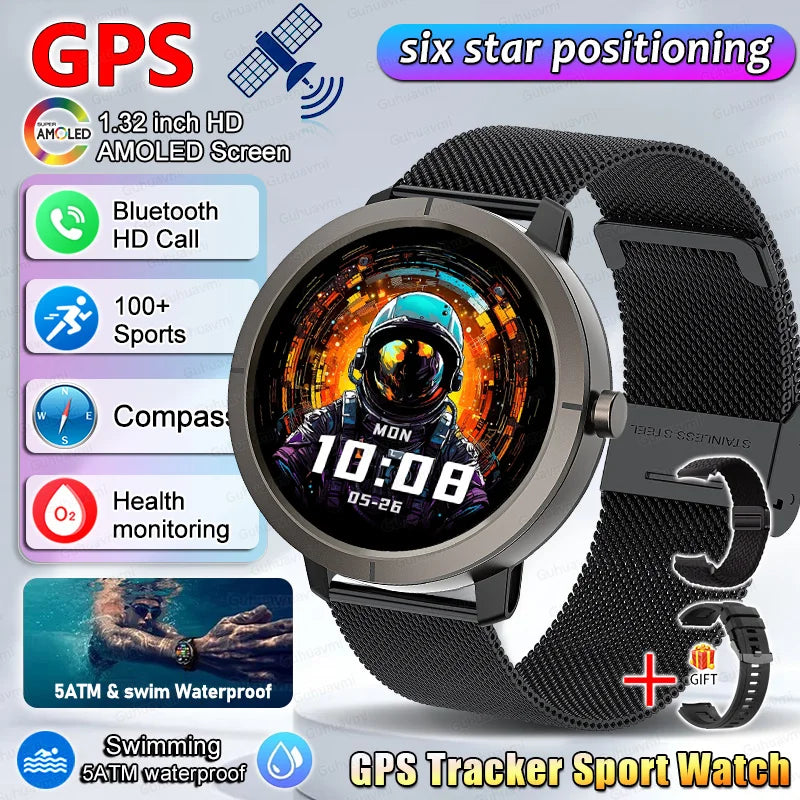 Smart Watch for Women GPS 6-Satellites 1.32” HD AMOLED Display Built-in GPS Bluetooth Call Sports 5ATM Waterproof Smartwatch ma