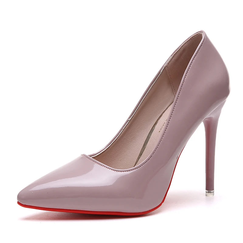 High-heeled shoes women fine heel pointed head design sexy temperament bright leather French patent leather women's shoes
