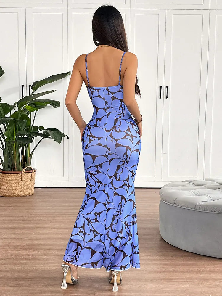 Women Dresses Summer Streetwear New Fashion Print O-Neck Dress Sexy Backless Casual Slim Elegant Female Knitted Dresses Clothing