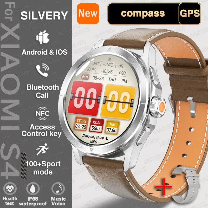 2025 New S4 Ultra Outdoor Sport Smart Watch Men AMOLED HD Screen NFC GPS Compass Heart rate Waterproof Bluetooth Call SmartWatch