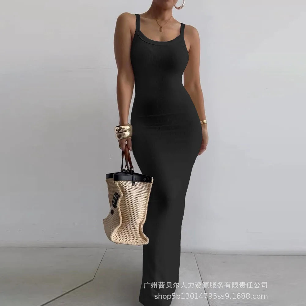Sexy Strap Bodycon Maxi Dress Women 2024 Summer Fashion Sleeveless Slim Long Party Dress Elegant