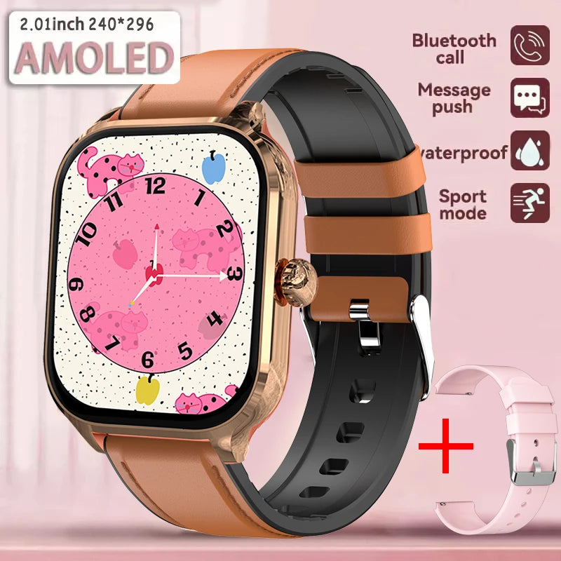 2025 New Smart Watch 2.01 inch AMOLED Screen Always Display Time Heart Rate BT Call Fashion trends men Women Couple Smartwatch