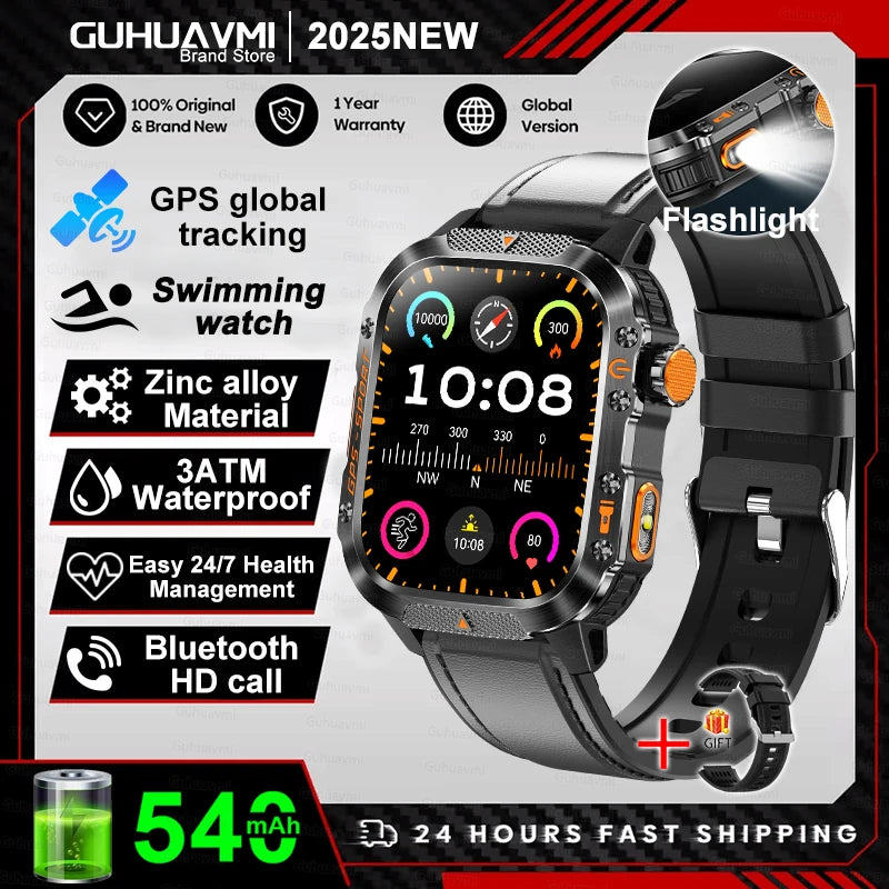 2025 New Smart Watch 2.01" AMOLED Display Built-in Compass Altimeter Flashlight 100+Sport Modes 540mAh Voice Call Smartwatch Men