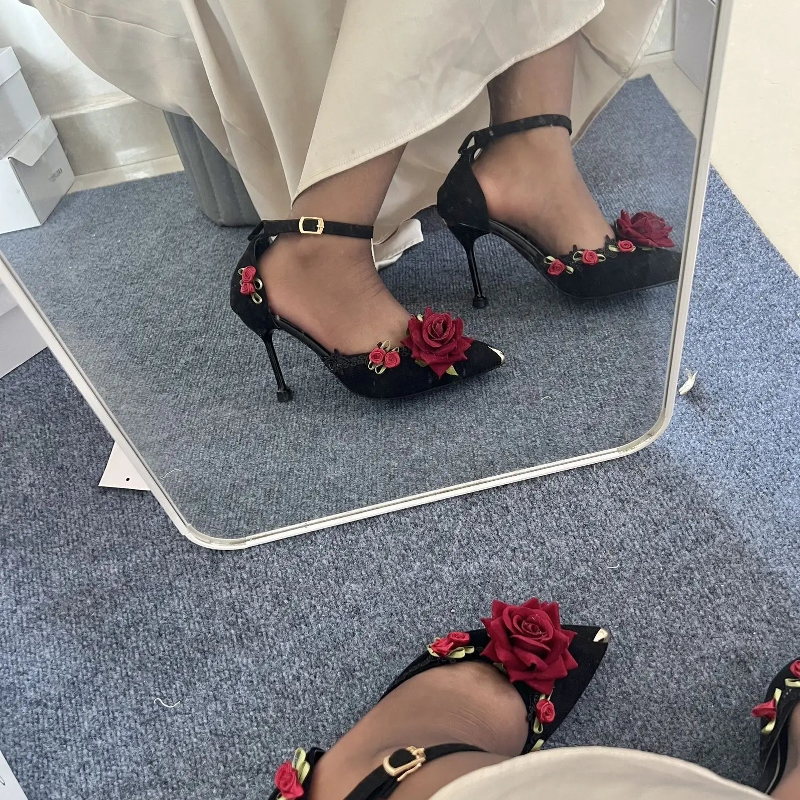Elegant Woman Heeled Shoes Black Heels for Women Gothic Lolita Red and Black Halloween Shoes Ladies Footwear Pointed Toe