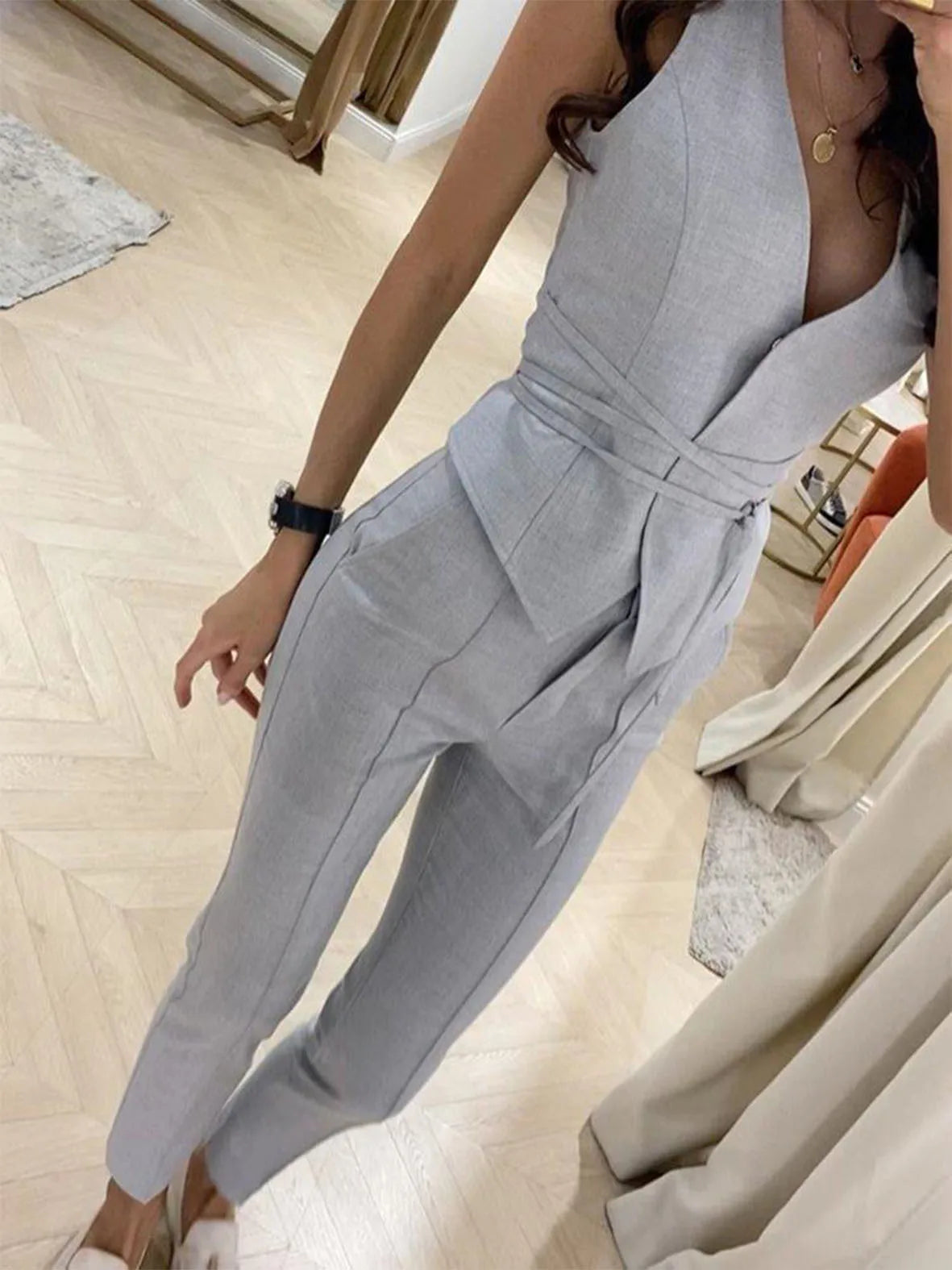 2025 Women Summer Office Suit Set Slim Fit Vest and Skinny Pants 2 Piece Outfit Business Casual Work Wear Chic Street Style