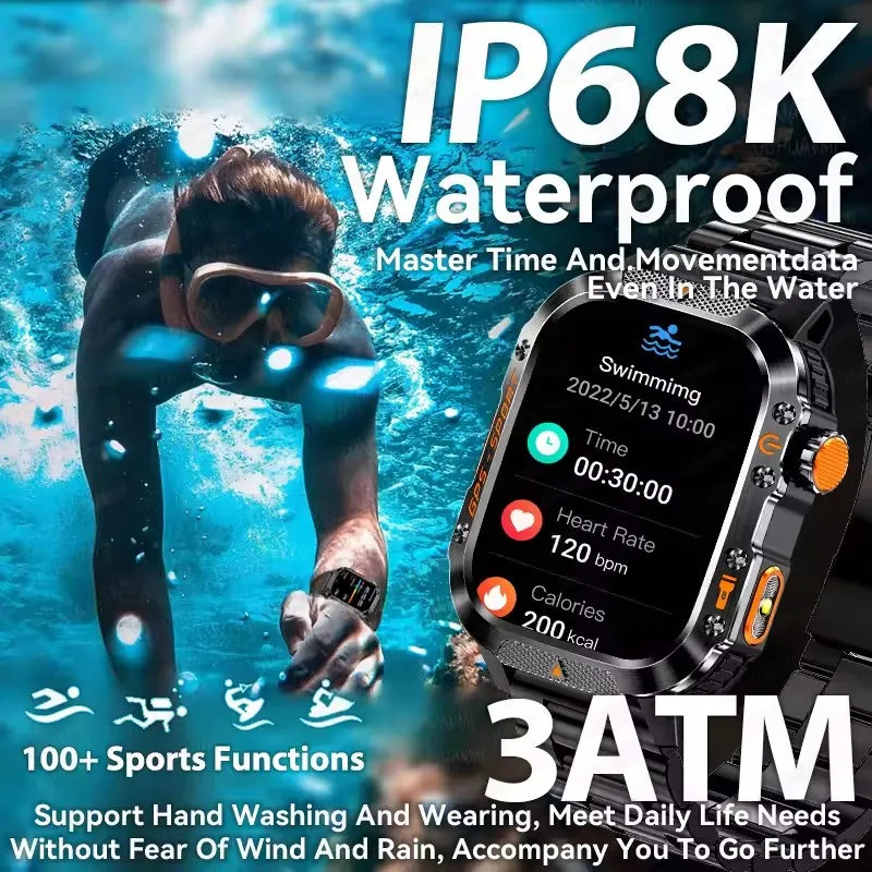 2025 New Smart Watch 2.01" AMOLED Display Built-in Compass Altimeter Flashlight 100+Sport Modes 540mAh Voice Call Smartwatch Men