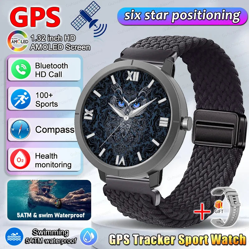 Smart Watch for Women GPS 6-Satellites 1.32” HD AMOLED Display Built-in GPS Bluetooth Call Sports 5ATM Waterproof Smartwatch ma