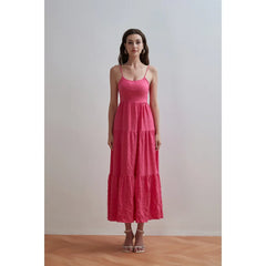Women Dress  For Women 2025 Summer New Back Lace Up Pleats Dress Loose Casual Off Shoulder Sling Solid Color  Long  Dresses