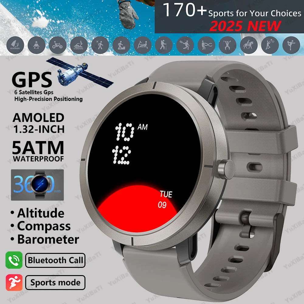 Smart Watch for Women GPS 6-Satellites 1.32” HD AMOLED Display Built-in GPS Bluetooth Call Sports 5ATM Waterproof Smartwatch Man