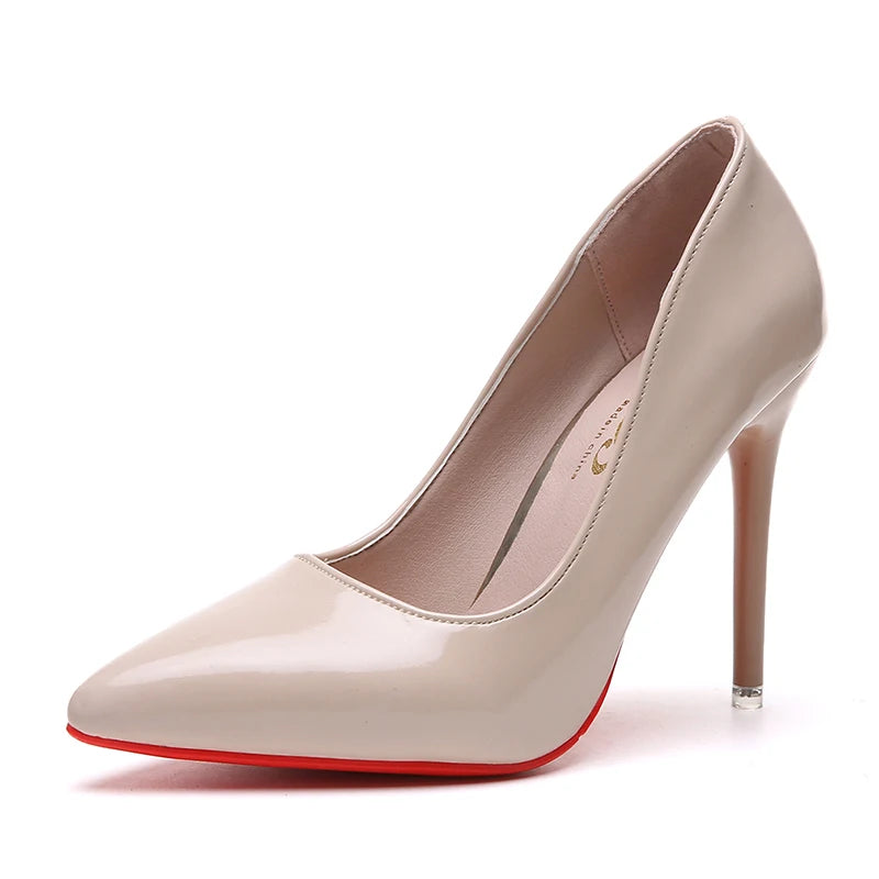 High-heeled shoes women fine heel pointed head design sexy temperament bright leather French patent leather women's shoes
