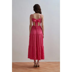 Women Dress  For Women 2025 Summer New Back Lace Up Pleats Dress Loose Casual Off Shoulder Sling Solid Color  Long  Dresses