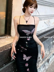 Elegant Sexy Bodycon Mermaid Dress Summer Fashion Mesh Strap Runway Party Robe Women France Vintage Floral Long Vestidos New